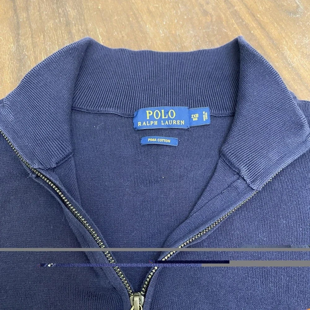 Polo Ralph Lauren Quarter Zip Pullover Mens 2XB Navy Blue Pima Cotton Sweater
